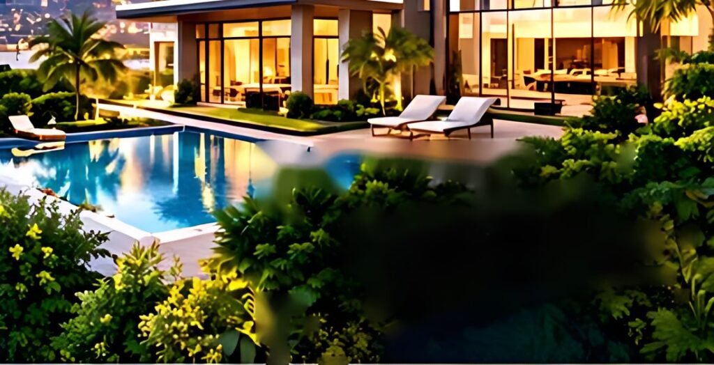 Landscaped greens and open land